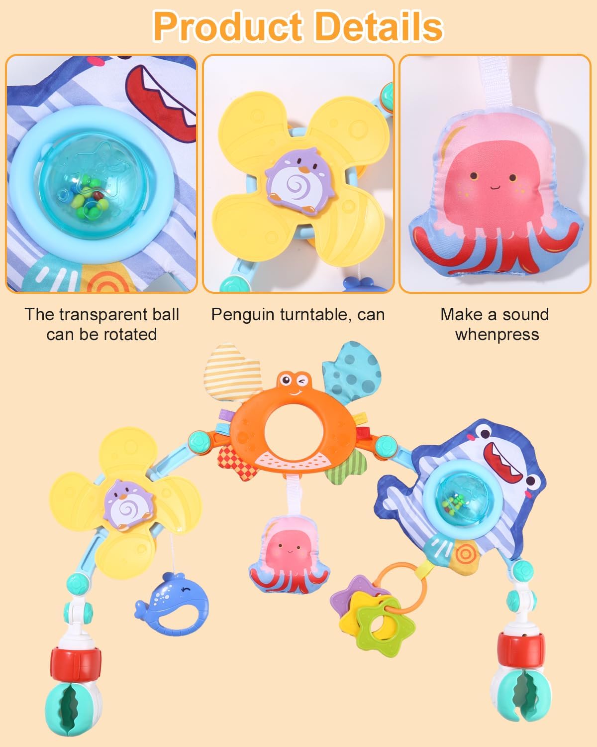 Arche d’Éveil Montessori pour Bébés 0-3 Ans : Jouet Ajustable pour Poussettes – Image 3